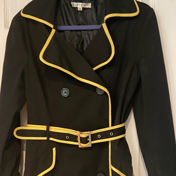 Max Studio Black Trench Coat with Yellow Accents - Picture 4 of 10